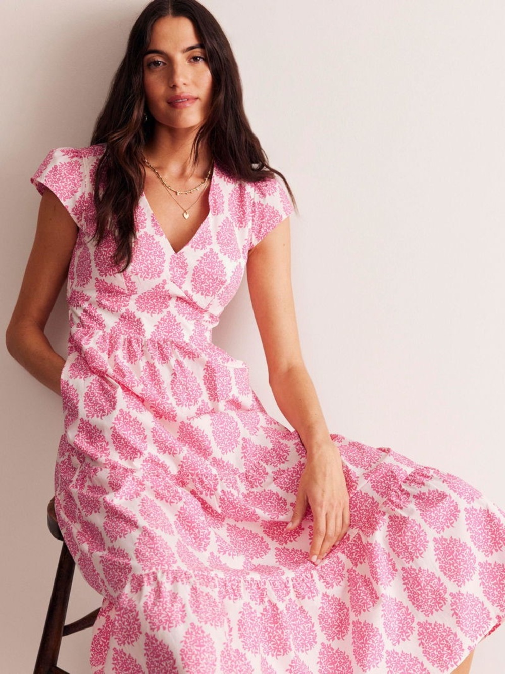 Boden May Floret Print Tiered Midi Dress